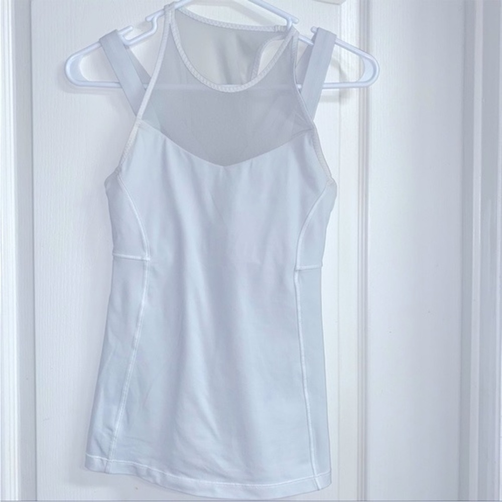 Lululemon Athleisure White Racerback Lycra Mesh Compression Tank , Size 4
